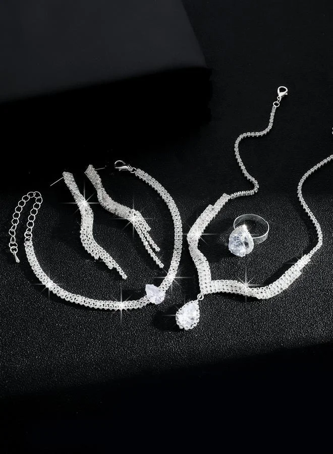 تايك تو طقم مجوهرات أربع قطع عقد وسوار وخاتم وأقراط مزين